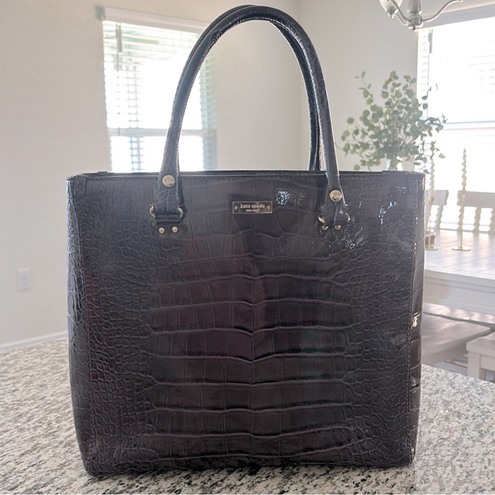 Kate Spade Quinn Purple Reptile Embossed Patent Leather Multi Compartment Tote